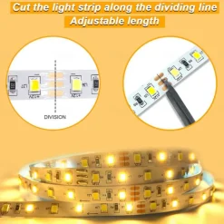 12V LED Light Strip 16.6 ft (5M) SMD 2835, DC 5.5 x 2.1mm Connector, Tape Light for Home, Kitchen, Party, Christmas (Power Adapter Not Included)