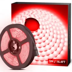 12V LED Light Strip 16.6 ft (5M) SMD 2835, DC 5.5 x 2.1mm Connector, Tape Light for Home, Kitchen, Party, Christmas (Power Adapter Not Included)