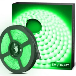 12V LED Light Strip 16.6 ft (5M) SMD 2835, DC 5.5 x 2.1mm Connector, Tape Light for Home, Kitchen, Party, Christmas (Power Adapter Not Included)