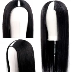 V Part Wigs Straight Brazilian Virgin Human Hair Wigs for Black Women Upgrade U Part Wigs Full Head Clip In Half Wig V Shape Wigs No Leave Out Lace Front Wigs 180% Density Natural Color