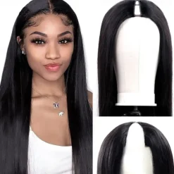 V Part Wigs Straight Brazilian Virgin Human Hair Wigs for Black Women Upgrade U Part Wigs Full Head Clip In Half Wig V Shape Wigs No Leave Out Lace Front Wigs 180% Density Natural Color