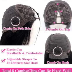 V Part Wigs Straight Brazilian Virgin Human Hair Wigs for Black Women Upgrade U Part Wigs Full Head Clip In Half Wig V Shape Wigs No Leave Out Lace Front Wigs 180% Density Natural Color