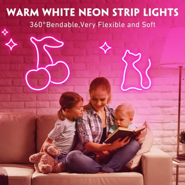 5V USB Waterproof Neon Light Strip 3.3-9.8 ft Battery Box Power Supply Neon Rope Light 120LED/m Waterproof Neon Light LED Light Strip Suitable for Bedrooms TV Backlight Cabinets