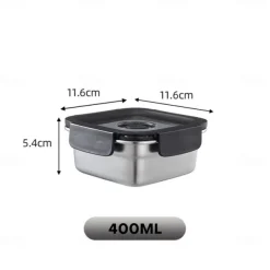 Vacuum Food Container Food-Grade SUS304 Sealed Food Storage Box Bento Lunch Box for Fruits, Refrigerator Safe, Airtight Meal Container (Square)