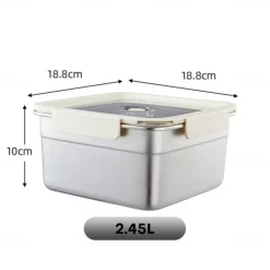 Vacuum Food Container Food-Grade SUS304 Sealed Food Storage Box Bento Lunch Box for Fruits, Refrigerator Safe, Airtight Meal Container (Square)