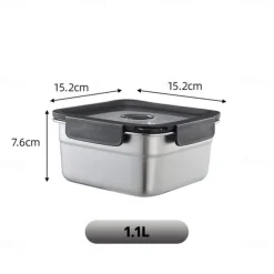 Vacuum Food Container Food-Grade SUS304 Sealed Food Storage Box Bento Lunch Box for Fruits, Refrigerator Safe, Airtight Meal Container (Square)