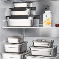 Vacuum Food Container Food-Grade SUS304 Sealed Food Storage Box Bento Lunch Box for Fruits, Refrigerator Safe, Airtight Meal Container (Rectangle)