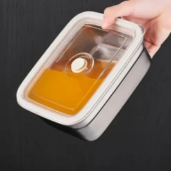 Vacuum Food Container Food-Grade SUS304 Sealed Food Storage Box Bento Lunch Box for Fruits, Refrigerator Safe, Airtight Meal Container (Rectangle)