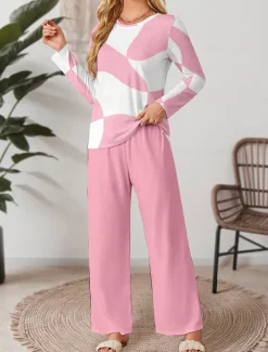 Valentine Women's Pajama Set Casual Comfort Comfrt Geometic T Shirt Pant Home Valentine's Day Daily Long Sleeve Crew Neck Pink Spring Fall Winter