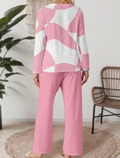 Valentine Women's Pajama Set Casual Comfort Comfrt Geometic T Shirt Pant Home Valentine's Day Daily Long Sleeve Crew Neck Pink Spring Fall Winter