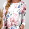 Valentine Women's Pink T Shirt Floral Oil painting flowers Long Tops Long Sleeve Crew Neck Print Regular Fit Daily Black White Pink Blue Green Summer Spring Fall Winter