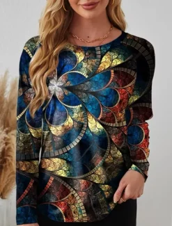 Valentine Women's Pink T Shirt Floral Oil painting flowers Long Tops Long Sleeve Crew Neck Print Regular Fit Daily Black White Pink Blue Green Summer Spring Fall Winter