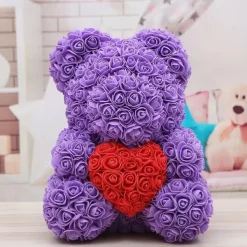Valentines Day Gifts for Her,Rose Bear with Heart 25/40cm Artificial Rose Flower Bear, Romantic Gift for Valentines Day, Wedding, Mothers Day and Anniversary, Including Transparent Gift Box