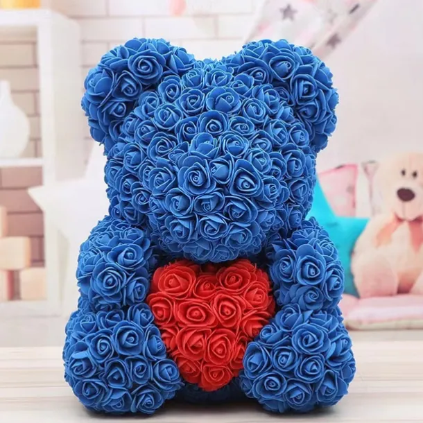 Valentines Day Gifts for Her,Rose Bear with Heart 25/40cm Artificial Rose Flower Bear, Romantic Gift for Valentines Day, Wedding, Mothers Day and Anniversary, Including Transparent Gift Box