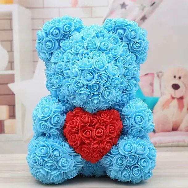 Valentines Day Gifts for Her,Rose Bear with Heart 25/40cm Artificial Rose Flower Bear, Romantic Gift for Valentines Day, Wedding, Mothers Day and Anniversary, Including Transparent Gift Box