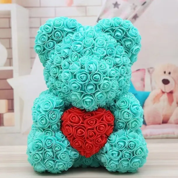 Valentines Day Gifts for Her,Rose Bear with Heart 25/40cm Artificial Rose Flower Bear, Romantic Gift for Valentines Day, Wedding, Mothers Day and Anniversary, Including Transparent Gift Box