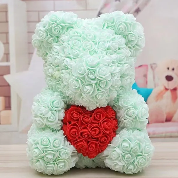 Valentines Day Gifts for Her,Rose Bear with Heart 25/40cm Artificial Rose Flower Bear, Romantic Gift for Valentines Day, Wedding, Mothers Day and Anniversary, Including Transparent Gift Box