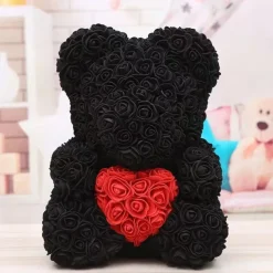 Valentines Day Gifts for Her,Rose Bear with Heart 25/40cm Artificial Rose Flower Bear, Romantic Gift for Valentines Day, Wedding, Mothers Day and Anniversary, Including Transparent Gift Box