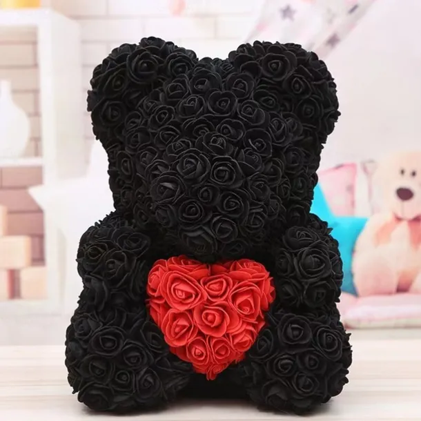 Valentines Day Gifts for Her,Rose Bear with Heart 25/40cm Artificial Rose Flower Bear, Romantic Gift for Valentines Day, Wedding, Mothers Day and Anniversary, Including Transparent Gift Box