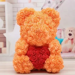 Valentines Day Gifts for Her,Rose Bear with Heart 25/40cm Artificial Rose Flower Bear, Romantic Gift for Valentines Day, Wedding, Mothers Day and Anniversary, Including Transparent Gift Box