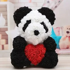 Valentines Day Gifts for Her,Rose Bear with Heart 25/40cm Artificial Rose Flower Bear, Romantic Gift for Valentines Day, Wedding, Mothers Day and Anniversary, Including Transparent Gift Box