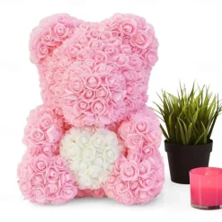Valentines Day Gifts for Her,Rose Bear with Heart 25/40cm Artificial Rose Flower Bear, Romantic Gift for Valentines Day, Wedding, Mothers Day and Anniversary, Including Transparent Gift Box