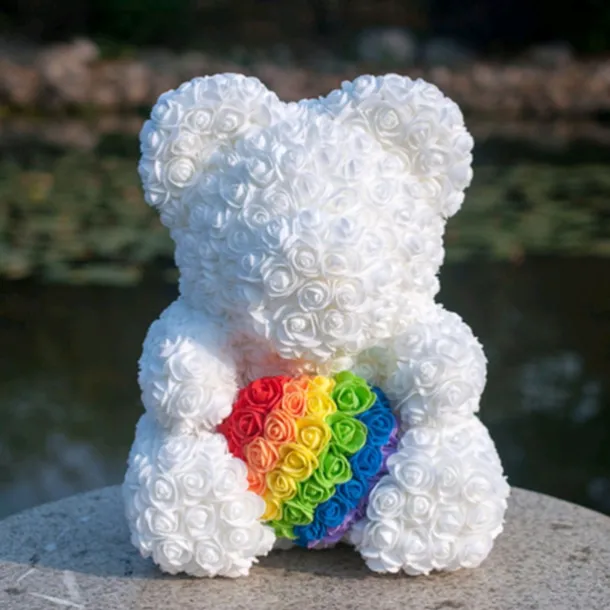 Valentines Day Gifts for Her,Rose Bear with Heart 25/40cm Artificial Rose Flower Bear, Romantic Gift for Valentines Day, Wedding, Mothers Day and Anniversary, Including Transparent Gift Box