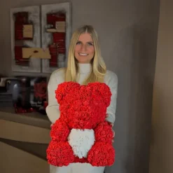 Valentines Day Gifts for Her,Rose Bear with Heart 25/40cm Artificial Rose Flower Bear, Romantic Gift for Valentines Day, Wedding, Mothers Day and Anniversary, Including Transparent Gift Box