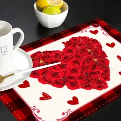 Valentine's Day Placemats Set of 4 Romantic and Decorative Table Mats Featuring Heart or Rose Patterns Durable and Heat-Resistant Perfect for Adding a Touch of Love to Your Dining Table Decor
