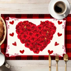 Valentine's Day Placemats Set of 4 Romantic and Decorative Table Mats Featuring Heart or Rose Patterns Durable and Heat-Resistant Perfect for Adding a Touch of Love to Your Dining Table Decor