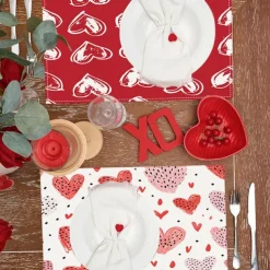 Valentine's Day Placemats Set of 4 Romantic and Decorative Table Mats Featuring Heart or Rose Patterns Durable and Heat-Resistant Perfect for Adding a Touch of Love to Your Dining Table Decor