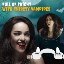 Vampire Fangs, Retractable Halloween Vampire Fangs Teeth, Made of Resin, Werewolf Teeth Glue Set