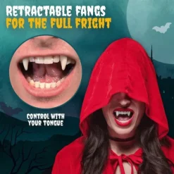Vampire Fangs, Retractable Halloween Vampire Fangs Teeth, Made of Resin, Werewolf Teeth Glue Set