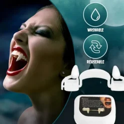 Vampire Fangs, Retractable Halloween Vampire Fangs Teeth, Made of Resin, Werewolf Teeth Glue Set