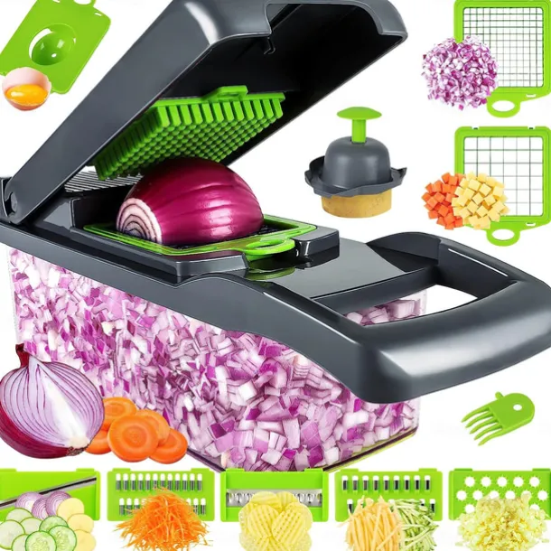 Vegetable Chopper 16 in 1Multifunctional Food Chopper Kitchen Vegetable Slicer Dicer Cutter Veggie Chopper With 8 Blades Carrot Chopper with Container