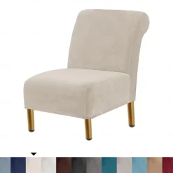 Velvet Armless Accent Chair Cover Stretch Armless Chair Cover for Livingroom,Chair Slipcover Protector with Elastic Bottom, Machine Washable