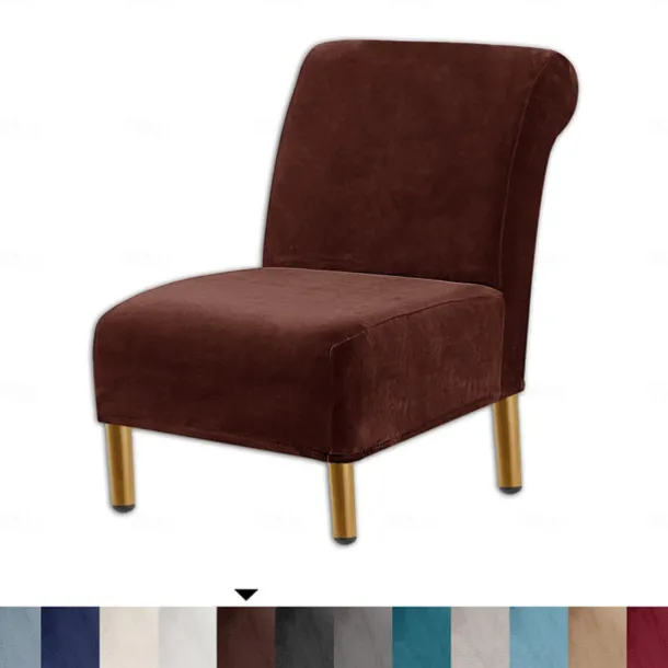 Velvet Armless Accent Chair Cover Stretch Armless Chair Cover for Livingroom,Chair Slipcover Protector with Elastic Bottom, Machine Washable