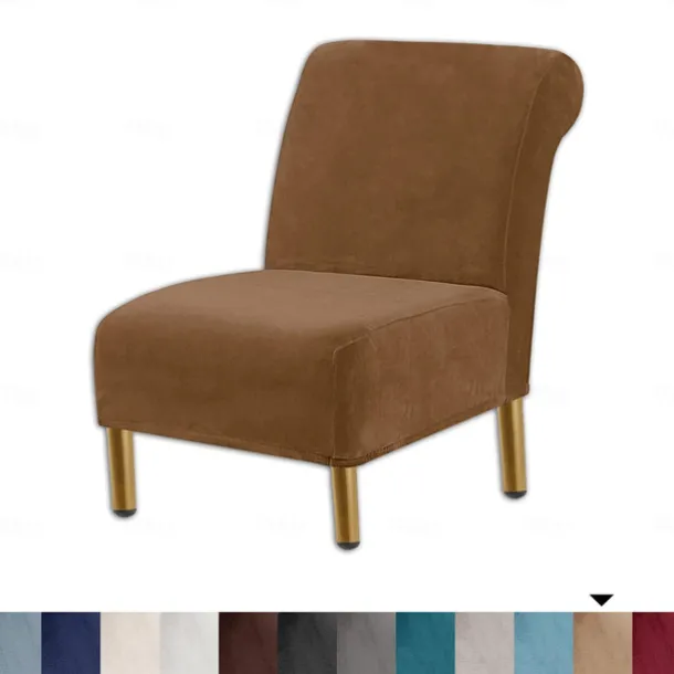 Velvet Armless Accent Chair Cover Stretch Armless Chair Cover for Livingroom,Chair Slipcover Protector with Elastic Bottom, Machine Washable