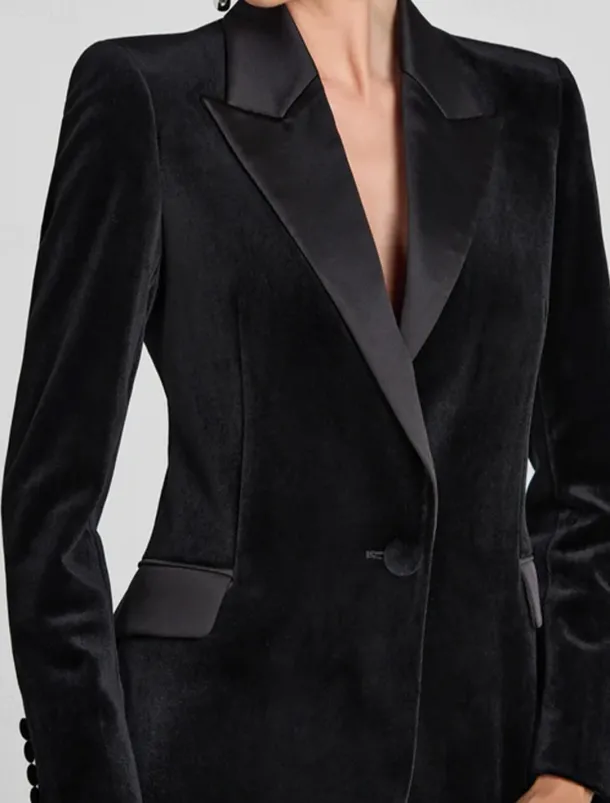 Velvet Blazer Set Two Piece Jumpsuit / Pantsuit Pantsuit Mother of the Tailored Pantsuit Elegant Vintage Simple Satin Peak Lapel Floor Length Flared Pants Velvet Long Sleeve with Covered Buttons