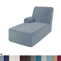 Velvet Chaise Cover Stretch Sectional Couch Covers for L Shaped Sofa Fitted Soft Chaise Lounge Cushion Cover Sofa Slipcover with Elastic Bottom