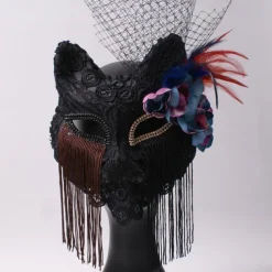 Venice Carnival Cat Mask Black Masquerade Graduation Party Accessories Women Elegant Halloween Cosplay Masks