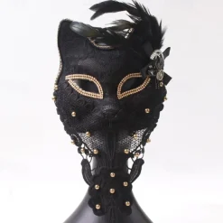 Venice Carnival Cat Mask Black Masquerade Graduation Party Accessories Women Elegant Halloween Cosplay Masks