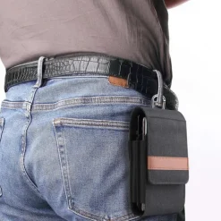 Vertical Nylon Dual Pocket Phone Holster Pouch Belt Clip Case Holder Oxford Cloth Sports Mobile Phone Bag Double Divided Design Power Bank Organizer Earphone Storage Card Storage