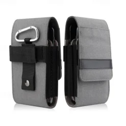 Vertical Nylon Dual Pocket Phone Holster Pouch Belt Clip Case Holder Oxford Cloth Sports Mobile Phone Bag Double Divided Design Power Bank Organizer Earphone Storage Card Storage