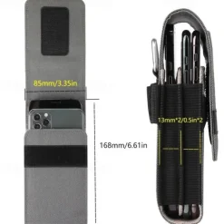 Vertical Nylon Dual Pocket Phone Holster Pouch Belt Clip Case Holder Oxford Cloth Sports Mobile Phone Bag Double Divided Design Power Bank Organizer Earphone Storage Card Storage