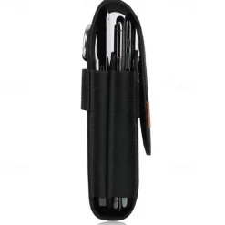 Vertical Nylon Dual Pocket Phone Holster Pouch Belt Clip Case Holder Oxford Cloth Sports Mobile Phone Bag Double Divided Design Power Bank Organizer Earphone Storage Card Storage