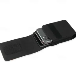 Vertical Nylon Dual Pocket Phone Holster Pouch Belt Clip Case Holder Oxford Cloth Sports Mobile Phone Bag Double Divided Design Power Bank Organizer Earphone Storage Card Storage