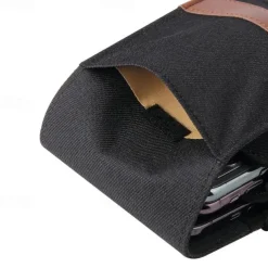 Vertical Nylon Dual Pocket Phone Holster Pouch Belt Clip Case Holder Oxford Cloth Sports Mobile Phone Bag Double Divided Design Power Bank Organizer Earphone Storage Card Storage