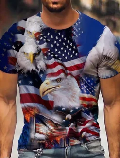 Veterans Day Men's Patriot Patriotic Veteran Graphic Prints Eagle American Flag National Flag Shirt T shirt Tee Patriotic Shirts Short Sleeve T shirt 3D Print Crew Neck Shirt Designer Casual Big