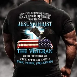 Veterans Day Men's Patriot Patriotic Backprint Graphic Eagle National Flag T shirt Tee Short Sleeve T shirt 3D Print Crew Neck Shirt Vintage Fashion Designer Outdoor Casual Daily Black Blue Red Spring